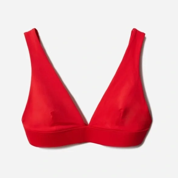 NWT EVERLANE Triangle Bikini Top Womens Size Large Red Swimsuit Bow Tie padded - Picture 1 of 11